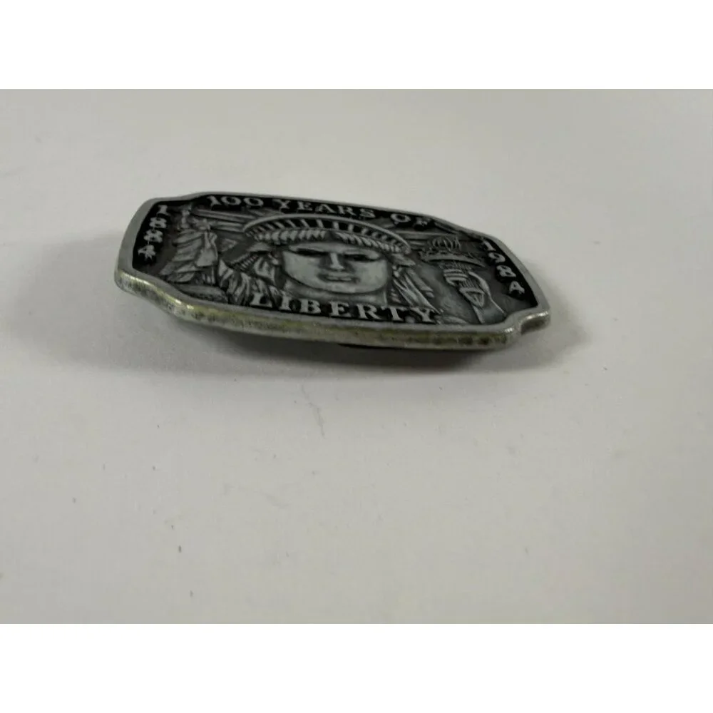 Vintage Liberty 1884-1984 Lady Liberty NYC Design Silver Tone Metal Belt Buckel